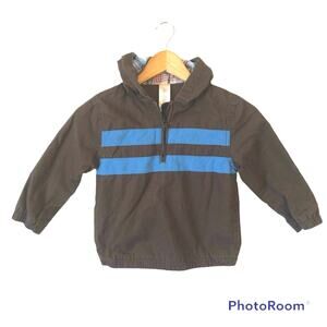 Gymboree Kids Coat Boys 3 4 Ripstop Pullover Hooded Jacket Plaid Brown Blue